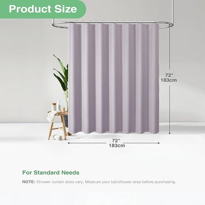 Waffle Shower Curtain 256 GSM Heavy Duty Fabric 72"x72" Lavender | Thick Textured Cloth, Weighted Hem, Water Repellent Washable, Hotel Luxury Polyester Shower Curtain Set for Bathroom 12 Hooks