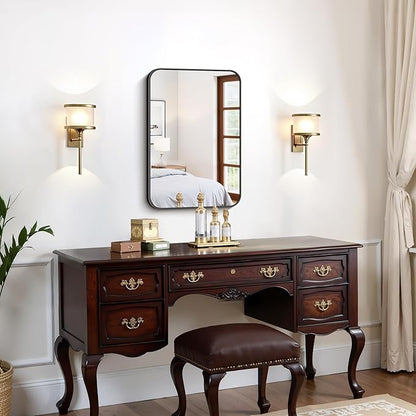FORBATH Black Bathroom Mirror for Over Sink, Wall Mirror 16x24 Inch with Metal Frame, Rounded Corners for Bathroom, Bedroom, Entryway Décor