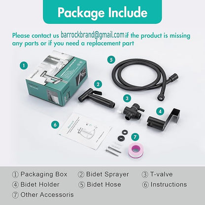 BARROCK Handheld Bidet Sprayer for Toilet, Stainless Steel Metal Made Baby Cloth Diaper Spraying Kit, Bathroom Toilet Bidet Attachment Set for Bathing Pets and Feminine Hygiene, Matte Black