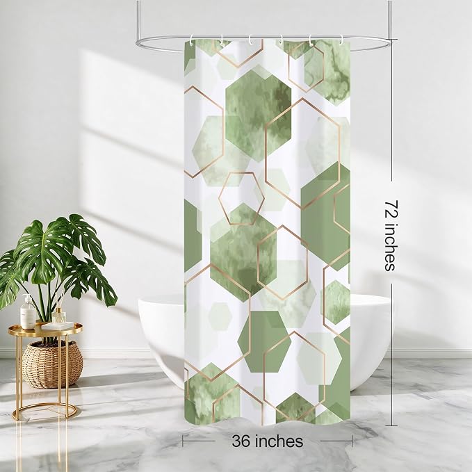 Litabel Small Stall Shower Curtain Set, Geometric Bathroom Decor 36x72 | Narrow Half Modern Minimalist Shower Curtais, Sage Green Geometric Art Print Abstract Waterproof Bath Curtain