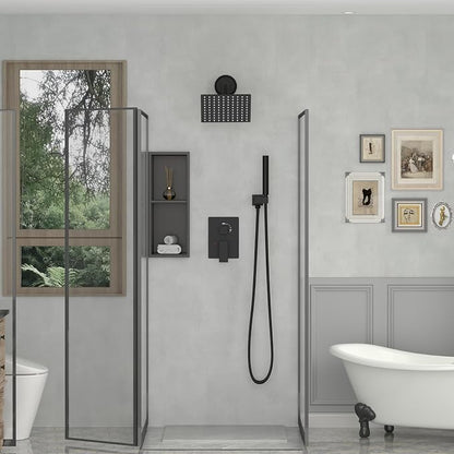 8 In Rain Shower Head High Pressure Rainfall Shower Head Matte Black | Square Rain Bathroom Showerhead, High Flow, Large Stainless Steel, Ceiling Mounted, Wall Mounted, Waterfall Full Body