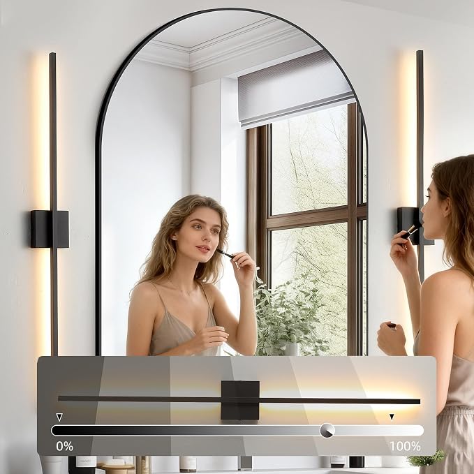 Black Wall Sconces Set of Two, 40 Inch Dimmable LED | Wall Sconce Modern Black Sconces Set of 2 for Bathroom, Living Room, Bedroom, Hardwired 3000K (2 Pack)