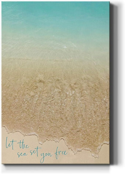 Renditions Gallery Beach Canvas Wall Art Home Decorations Paintings Blue Grey Ocean View Canvas Modern Abstract Wall Hanging Artwork for Bedroom Living Room Office Kitchen - 24"x36" LT02