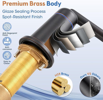 Roman Tub Faucet 3 Hole Deck Mount Tub Filler Oil Rubbed Bronze | With Ceramic Valve, Solid Brass, High Arch Bathtub Faucet, 2-Handle Design, Widespread Mount, Garden Bath Tub Faucet