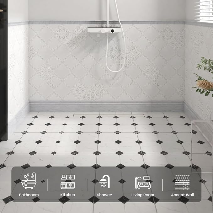 Carrara White Marble Baseboard Trim Molding 5"x12", Polished, 4 Pcs | Marble Base Moulding for Kitchen, Bathroom, Wall, Floor & Shower, Protects Walls, Easy to Install, Durable