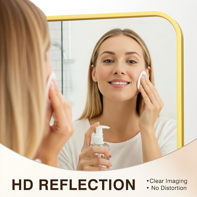 FICTOR Bathroom Mirror for Over Sink, 24"x36" Vanity Mirror for Wall, Gold | Shatterproof Tempered Glass, Anti-Rust Frame, Vertical/Horizontal Mounting, Wall Mirror for Bedroom, Living Room, Entryway