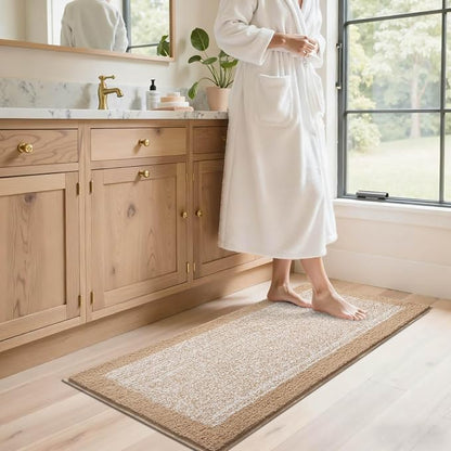 Bathroom Rugs 48x17 Non Slip Washable, Beige Bath Mat for Bathroom Floor Tub, Soft Absorbent Quick Dry Mats for Shower, Bathtub,Home Decor