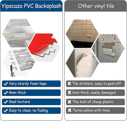 5 - Sheets Peel and Stick Wood Metal Tile Backsplash, Stick on Tiles for Backsplash Kitchen, Bathroom, Laundry Room, Camper, Fireplace (12'' X 12'', in Light Rustic)