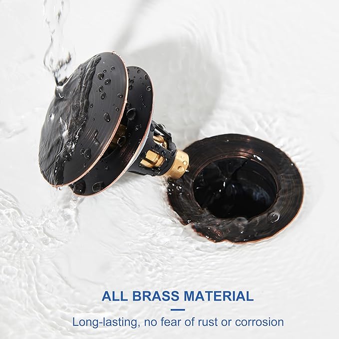 Universal 3-in-1 Bathroom Sink Stopper - Pop Up Sink Drain Stopper, Push Button Sink Drain Stopper Replacement, Wash Basin Drain Filter Plug with Anti-Clogging Strainer, Oil Rubbed Bronze