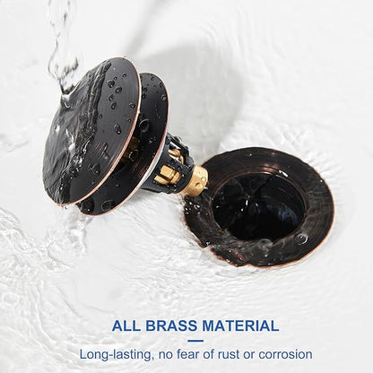 Universal 3-in-1 Bathroom Sink Stopper - Pop Up Sink Drain Stopper, Push Button Sink Drain Stopper Replacement, Wash Basin Drain Filter Plug with Anti-Clogging Strainer, Oil Rubbed Bronze
