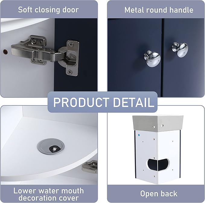 13" Bathroom Vanity with Sink, 13 Inch Floating Bathroom Vanity for Small Space, Modern Bathroom Vanity, Blue Wall Mounted Cabinet Set NB-053