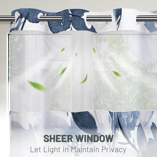 No Hook Floral Shower Curtain with Liner, Aqua Blue, 71x74 | Snap in Liner, 3 in 1, Water Repellent, Easy Install, Machine Washable, Hotel Style for Bathroom, Watercolor Pattern