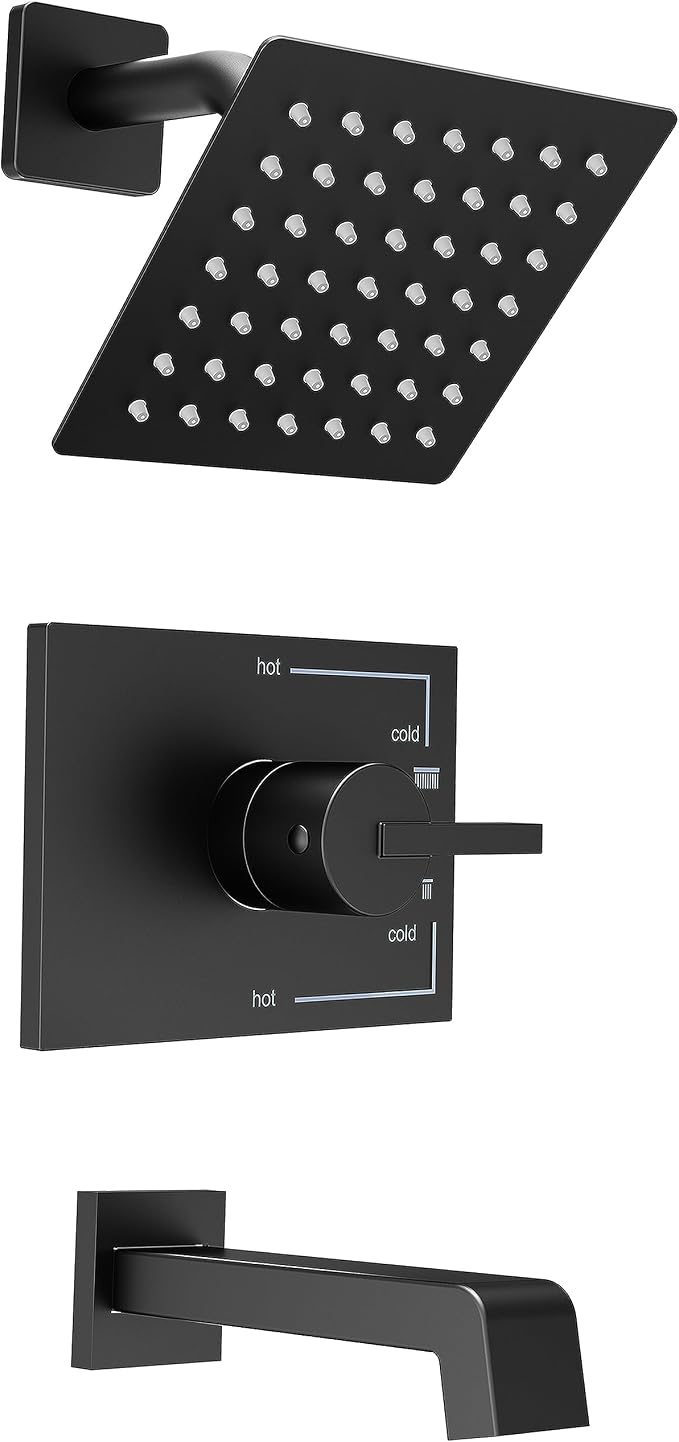 Black Shower Faucet Set with 6" Matte Black Shower Head and Tub Spout | Black Shower Head and Handle Set,tub faucet,black shower head,Black Shower Faucet,shower set