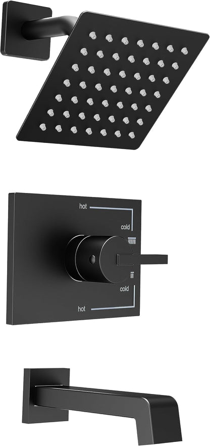 Black Shower Faucet Set with 6" Matte Black Shower Head and Tub Spout | Black Shower Head and Handle Set,tub faucet,black shower head,Black Shower Faucet,shower set