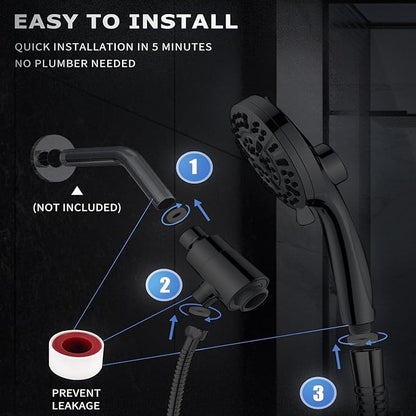 High Pressure Shower Head with Magnetic Back Fixed Base Design ,Handheld Showerhead with Hose Set Stainless Steel 59 inches/5 ft 10-Setting 5 inches Large Face ,Chrome Finish