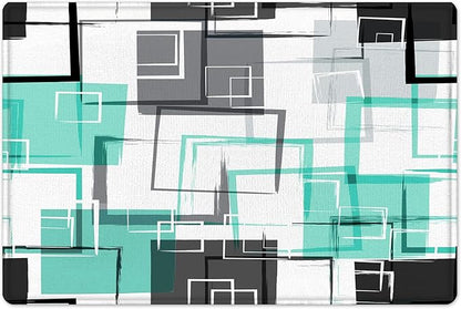 Teal Geometric Shower Curtain Sets with Rugs Mid Century Modern Neutral Geometric Shower Curtains for Bathroom Modern Design Teal and Grey Pattern Abstract Bathroom Decor, 70Lx70W inches