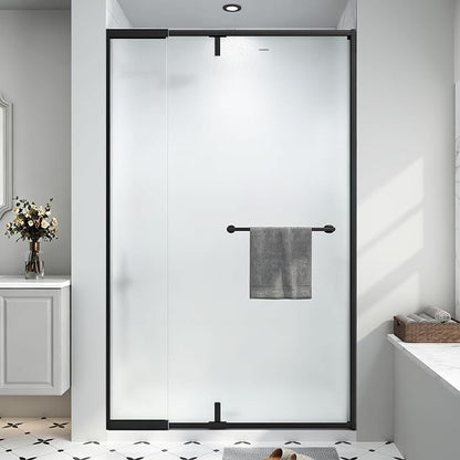 42-48" W x 72" H Frosted Pivot Shower Glass Door Matte Black | 1/4"(6mm) SGCC Tempered Glass with Explosion-Proof Film &Nano Coating,Customizable Width