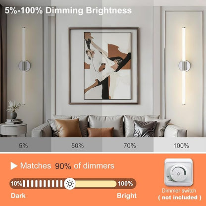 LED Bathroom Vanity Lights Chrome Wall Sconce Modern 30" | 360° Bright Bathroom Light Fixture, Dimmable Vanity Light, Hardwired Wall Light 4000K for Mirror