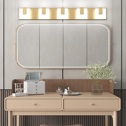 Aipsun Gold Bathroom Vanity Lighting Fixtures Modern LED 5 Lights Vanity Light for Bathroom Up and Down Wall Light Fixtures 6000K