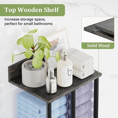 Large Capacity Three-layer Towel Racks for Bathroom Wall Mounted, Updated 3 Bar bath Towel Holder for Bathroom, Bath Towel Rack for Wall Mounted, Metal Small Bathrooms Towel Storage Rack, Black Walnut