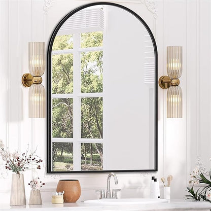 Antok Arched Bathroom Mirror, 26"x38" Wall Mounted Mirror, Vanity Mirrors for Over Sink, Aluminum Alloy Frame Bathroom Mirrors Living Room, Bedroom and Entryway, Black