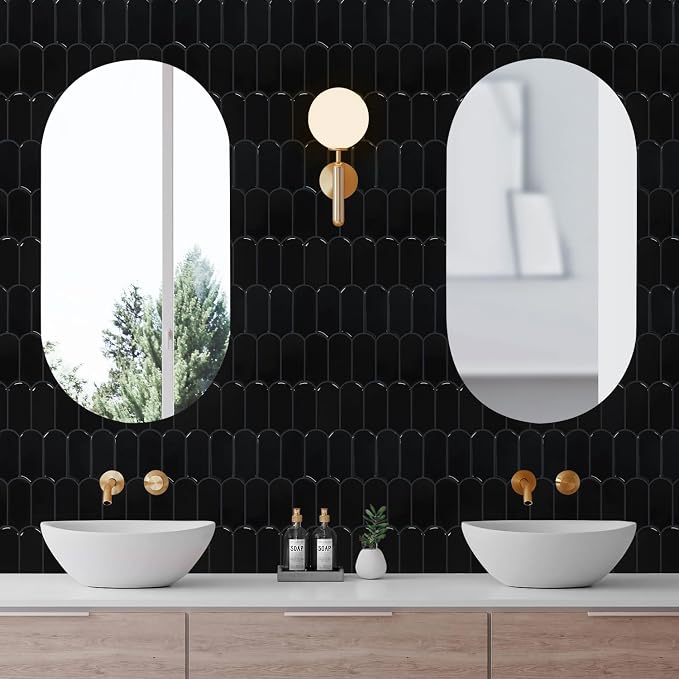 Vamos Tile Peel and Stick Backsplash,Thicker Design, Black,10 Sheets | Self Adhesive Vinyl Wall Tiles with Dark Gray Grout, Stick on Backsplash for Kitchen, Bathroom, RV