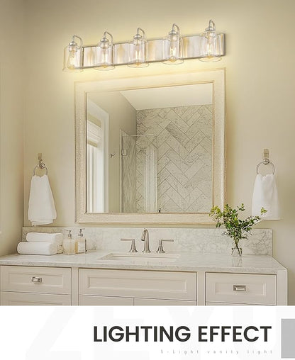 zeyu 36 Inch Farmhouse Modern Bathroom Lighting Fixture, 5-Light Bathroom Vanity Light, Brushed Nickel Finish with Clear Glass Shade, ZSL72B-5W BN