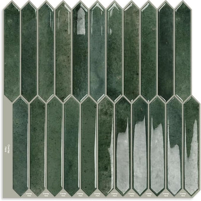 10 Sheets Long Hexagon Tile Peel and Stick Backsplash | Self-Adhesive Wall Tiles Stick on Back Splash for Kitchen, Bathroom, Fireplace,RV(Green,12"×12")
