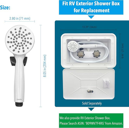 RV Shower Head with Hose and On Off Switch (Trickle), Water Saving High Pressure Shower Head with Hose Guide Ring, Shower Holder for RV, Camper, Van, Travel Trailer, Motorhome, Boat, White