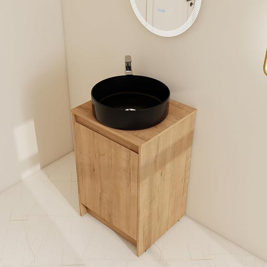 20'' Freestanding Bathroom Vanity with Sink, 20 Inch Floor Stand Cabinrt Set, Modern Vanity Cabinet with Soft-Closed Door, Space Saving Design for Small Bathroom, Black Ceramic Basin