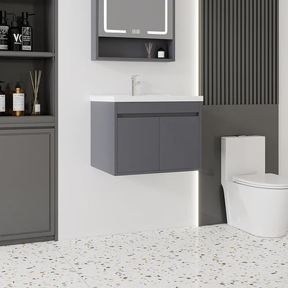 24'' Bathroom Vanity with Ceramic Sink Combo, Wall Mounted Small Bathroom Vanity with Soft-Close Door Modern Floating Cabinet, Pop-up Drain, P-Trap Included, Gray(No Faucet)