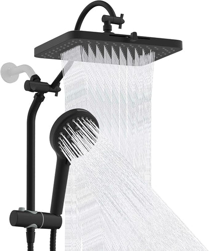 Hibbent Upgraded cUPC Certified 13'' Shower Head Combo, High Pressure 5 Spray Rainfall Showerhead with 10 Sprays Handheld, All Metal 3-way Diverter Shower Arm, 71'' Hose and Holder, Matte Black