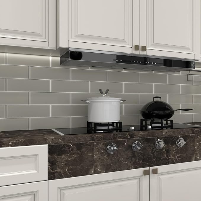 Warm Grey Glass Subway Tile, Glass for Bathroom Kitchen Shower Backsplash Wall, 4 x 12 Inches, 4 Sq.Ft.