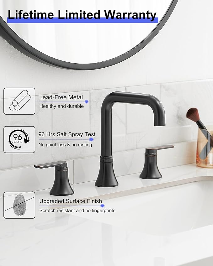 8 Inch Widespread Bathroom Faucet 3 Hole, Bronze Faucet for Bathroom Sink 360 Degree Swivel, 2 Handles Bathroom Faucets with Pop-Up Drain & Water Supply Hose for Modern, Classic, Lead-Free