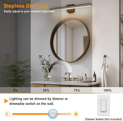 SineRise LED Modern Bathroom Vanity Light Fixtures (32-Inch, 3000K/4000K/6000K, Dimmable), Brown Wood Painted Modern Acrylic Bathroom Wall Lighting Fixtures Over Mirror