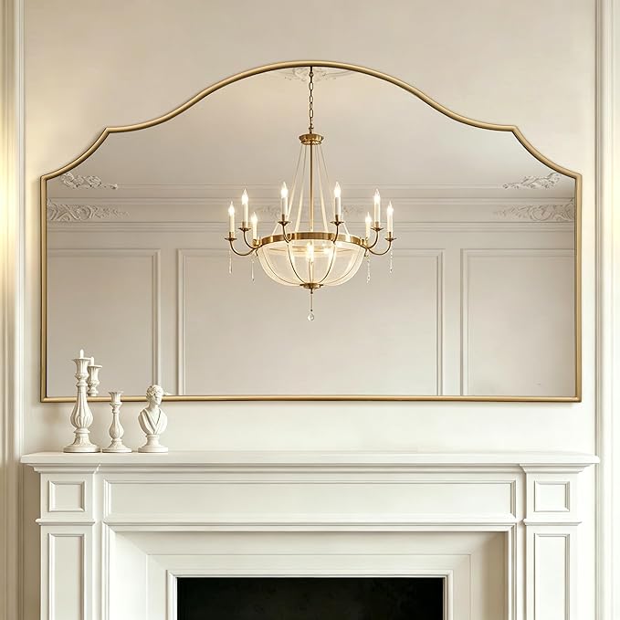 Besdomus Gold Scalloped Wall Mirror: 54"x34" Oversized Wooden Arched Mirror | Modern Minimalist Decorative Mirror for Fireplace/Bathroom/Bedroom/Entryway/Living Room/Dining Room/Vanity/Dresser/Over Sink