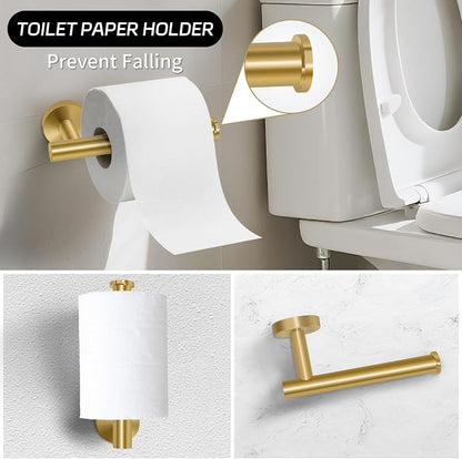 5 Piece Brushed Gold Bathroom Hardware Set with Towel Racks for Bathroom，23.6 Inch Stainless Steel Bath Towel Bar Set Wall Mounted Accessories Kit (Brushed Gold, 5-Pieces Set)