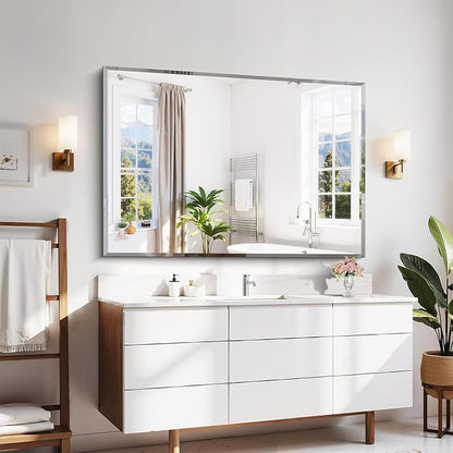 CILIBER Beveled Mirror, 50x36 Large Bathroom Mirrors for Over Sink, Lightweight Design Beveled Frameless Vanity Mirror Wall Mounted, Crystal-Clear 3mm Tempered Glass, Horizontally or Vertically