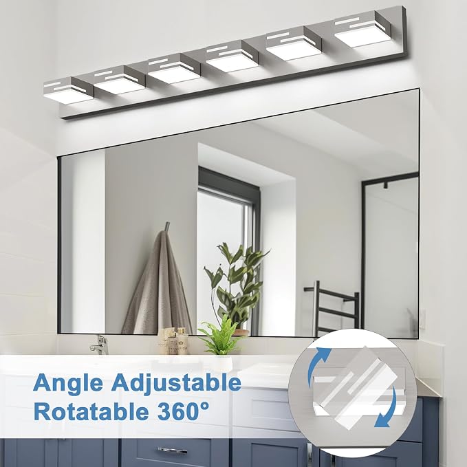 LED Modern Bathroom Vanity Light Fixtures, Dimmable Brushed Nickel Vanity Lights for Bathroom Lighting Fixtures Over Mirror, with 360° Rotatable Acrylic Heads 6-Light 42-inch (Cool White 6000K)