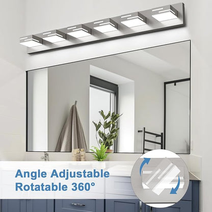LED Modern Bathroom Vanity Light Fixtures, Dimmable Brushed Nickel Vanity Lights for Bathroom Lighting Fixtures Over Mirror, with 360° Rotatable Acrylic Heads 6-Light 42-inch (Cool White 6000K)