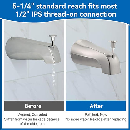 Dreyoo 5 1/4 Inch Bathroom Tub Spout Compatible with Westbrass E531D-1F-62, Fits Wall Front Mount Tub Spout with Shower Diverter 1/2'' IPS Inside Thread Bathtub Faucet(Brushed Nickel)