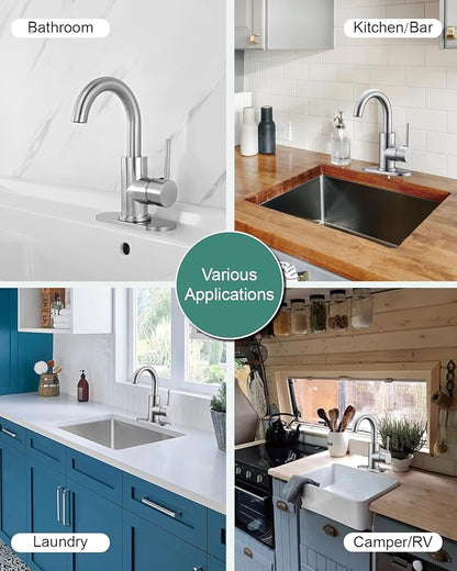 RKF Single-Handle Swivel Spout Bathroom Sink Faucet with Pop-up Drain with Overflow and Supply Hose,Bar Sink Faucet,Small Kitchen Faucet Tap,Brushed Nickel,BF3501P-BN