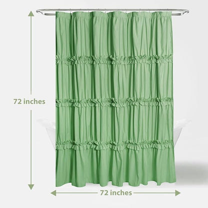 Farmhouse Ruffle Shower Curtain, Light Green, 72 x 72 in | Decorative Elegant Bathroom Curtain with 12 Holes, Soft Ruched Microfiber Fabric, Vintage Handmade Design
