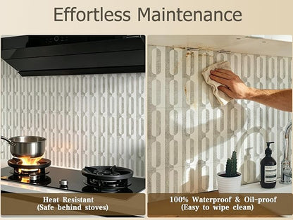 STICKGOO Peel and Stick Backsplash Tiles 12"x12", Waterproof Stick on Kitchen & Bathroom Backsplash, PVC Self Adhesive Wall Tiles for Fireplace, White/Beige Slate (10 Sheets)