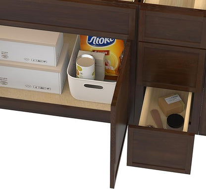 HomeBeyond 78 Inches Bathroom Vanity Base Cabinet Without Sink, Double Sink Top Sturdy Floor Mounted Cabinet with Door & Soft Closing Drawers, Brown, VA4133-2+VA4112-3