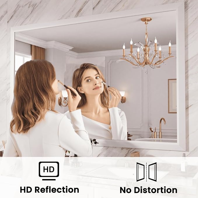 Bathroom Mirror for Wall, 55x40 Inch (White) | HD Reflection, Tempered Glass, Thick Metal Framed Rectangle Mirrors for Over Sink, Vanity, Bedroom, Living Room, Entryway.
