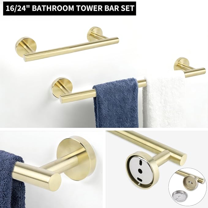10 Piece Brushed Gold Bathroom Hardware Set, Towel bar Set for Bathroom | 24 inch Silver Towel bar, Bathroom Towel Rack, Towel Ring, Toilet Paper Holder, Towel Hook, Bathroom Accessories Set