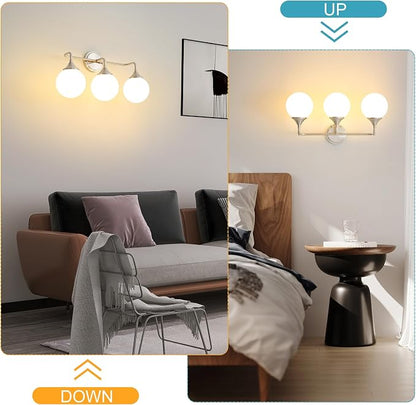 Brushed Nickel Bathroom Light Fixtures Over Mirror Vanity 3-Light | Mid Century Modern Brushed Nicke Wall Sconce with Milky White Glass Ball Shades for for Bathroom Dressing Table Bedroom