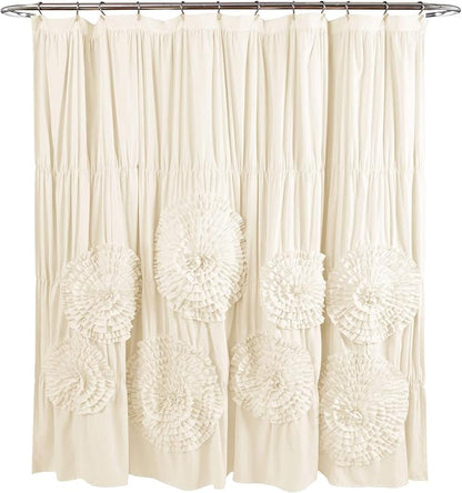 Lush Decor Serena Shower Curtain, 72" W x 72" L, Ivory - Ruffled Bathroom Curtain - Cream Fabric Shower Curtains - Coquette Decor