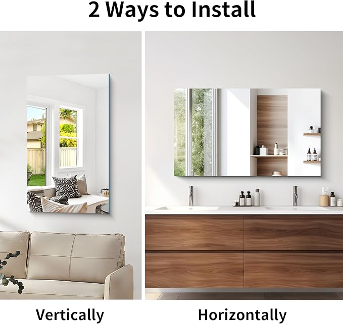 CILIBER Frameless Mirror, 24x40 Mirrors for Wall, Rectangle Bathroom Mirror for Over Sink, Frameless Vanity Mirror with Polished Edge, 3mm Tempered Glass, Hangs Horizontally or Vertically